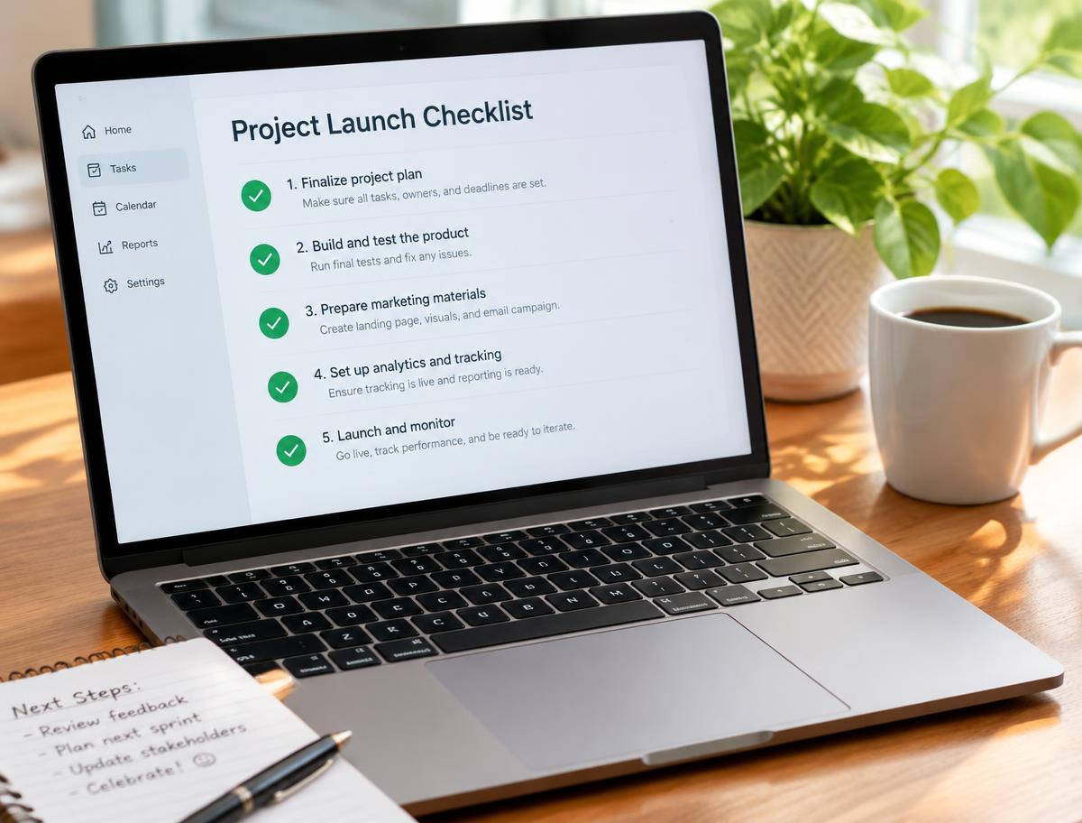 Laptop showing a step-by-step checklist